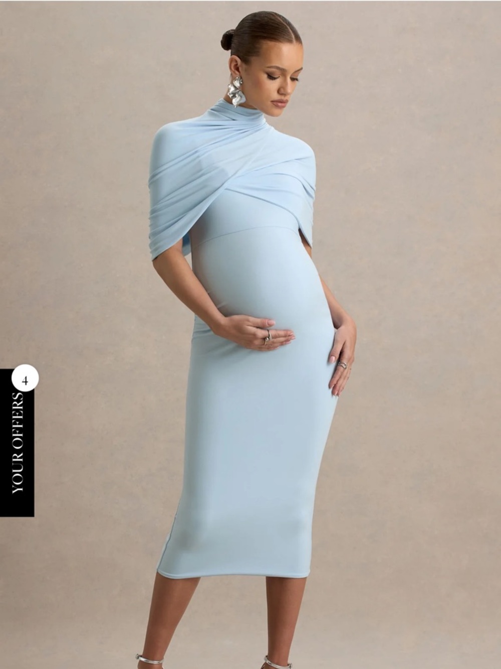 Club L London Pale Blue Maternity Midi Dress with Draped Cape